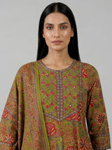 Mehendi green cotton kurti set with printed dupatta