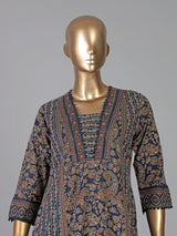 Navy printed cotton kurti set with dupatta for women