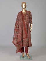Brown cotton printed kurti set with dupatta