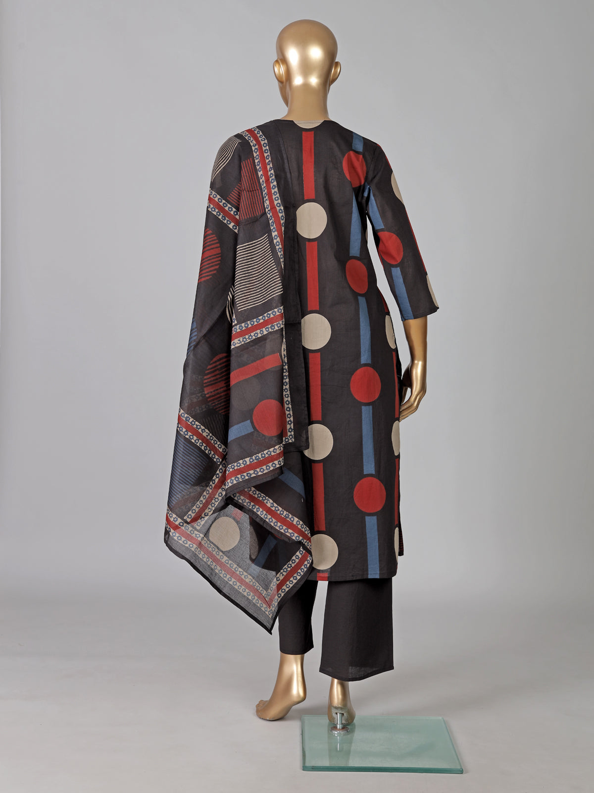 Black straight cut cotton kurti set