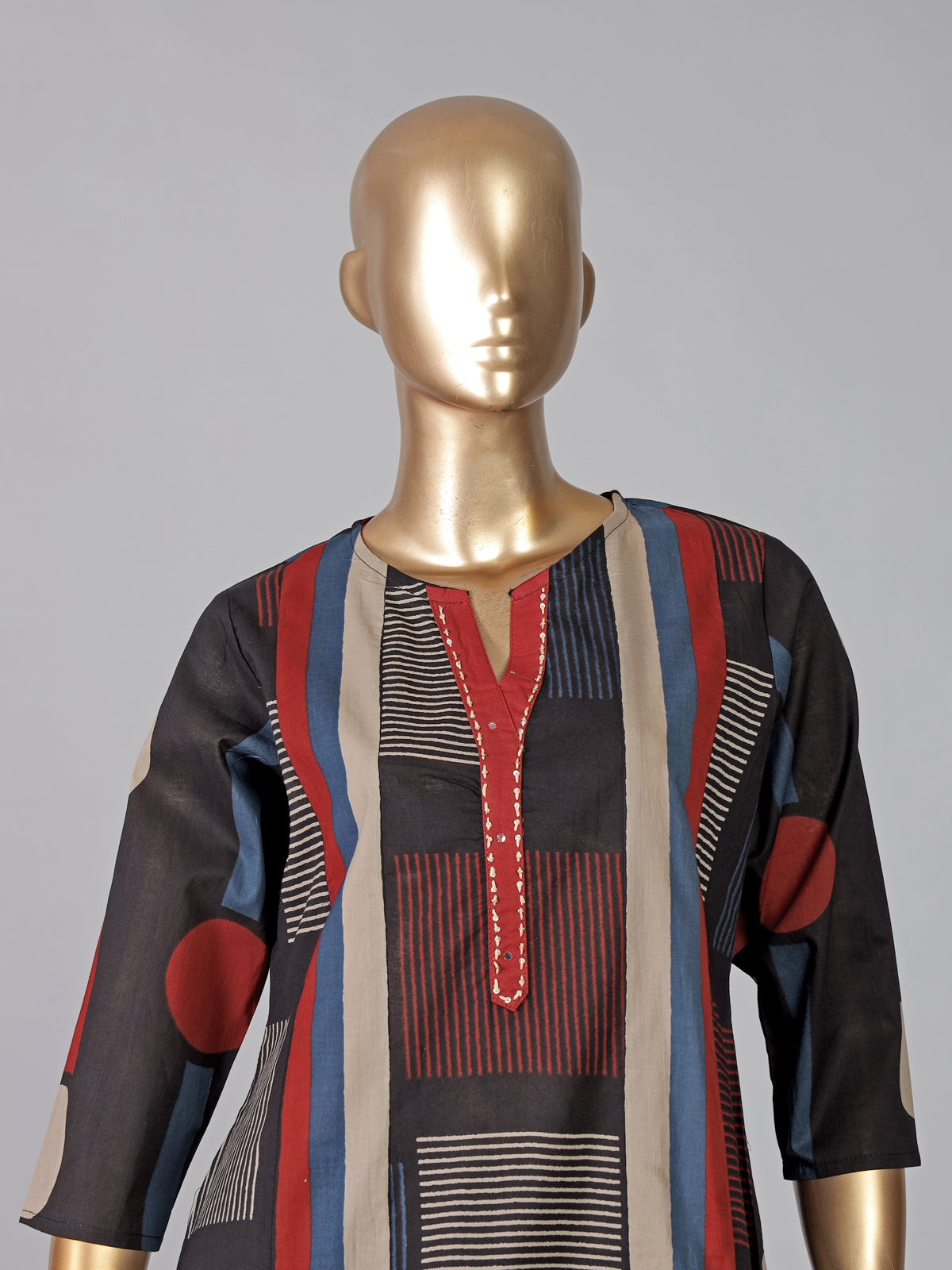 Black straight cut cotton kurti set