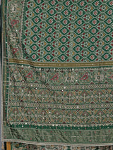 Green art patola silk saree with sequins and zardosi accents