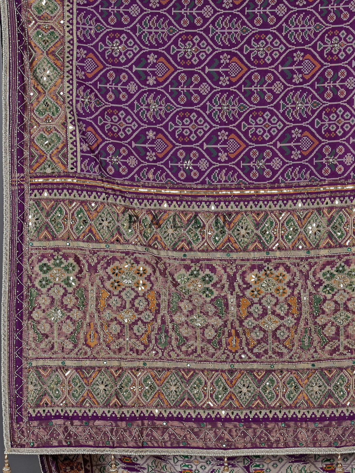 Regal purple art patola silk saree with embellished geometric weave