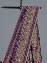 Regal purple art patola silk saree with embellished geometric weave