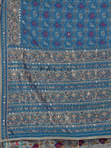 Blue art patola silk saree with ajrakh inspired motifs