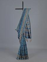 Blue art patola silk saree with ajrakh inspired motifs