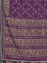 Purple art patola silk saree with ajrakh inspired detailing