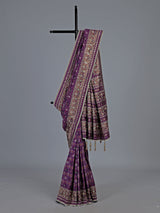 Purple art patola silk saree with ajrakh inspired detailing