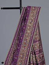 Purple art patola silk saree with ajrakh inspired detailing