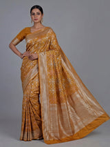Mustard yellow banarasi silk saree with meenakari zari elegance