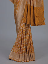 Mustard yellow banarasi silk saree with meenakari zari elegance