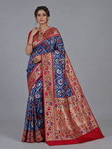 Navy blue pure banarasi silk saree with meenakari accents