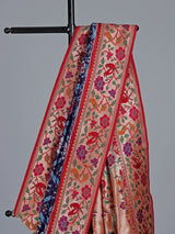 Navy blue pure banarasi silk saree with meenakari accents
