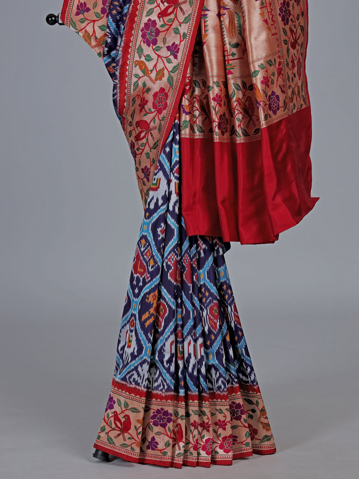 Navy blue pure banarasi silk saree with meenakari accents