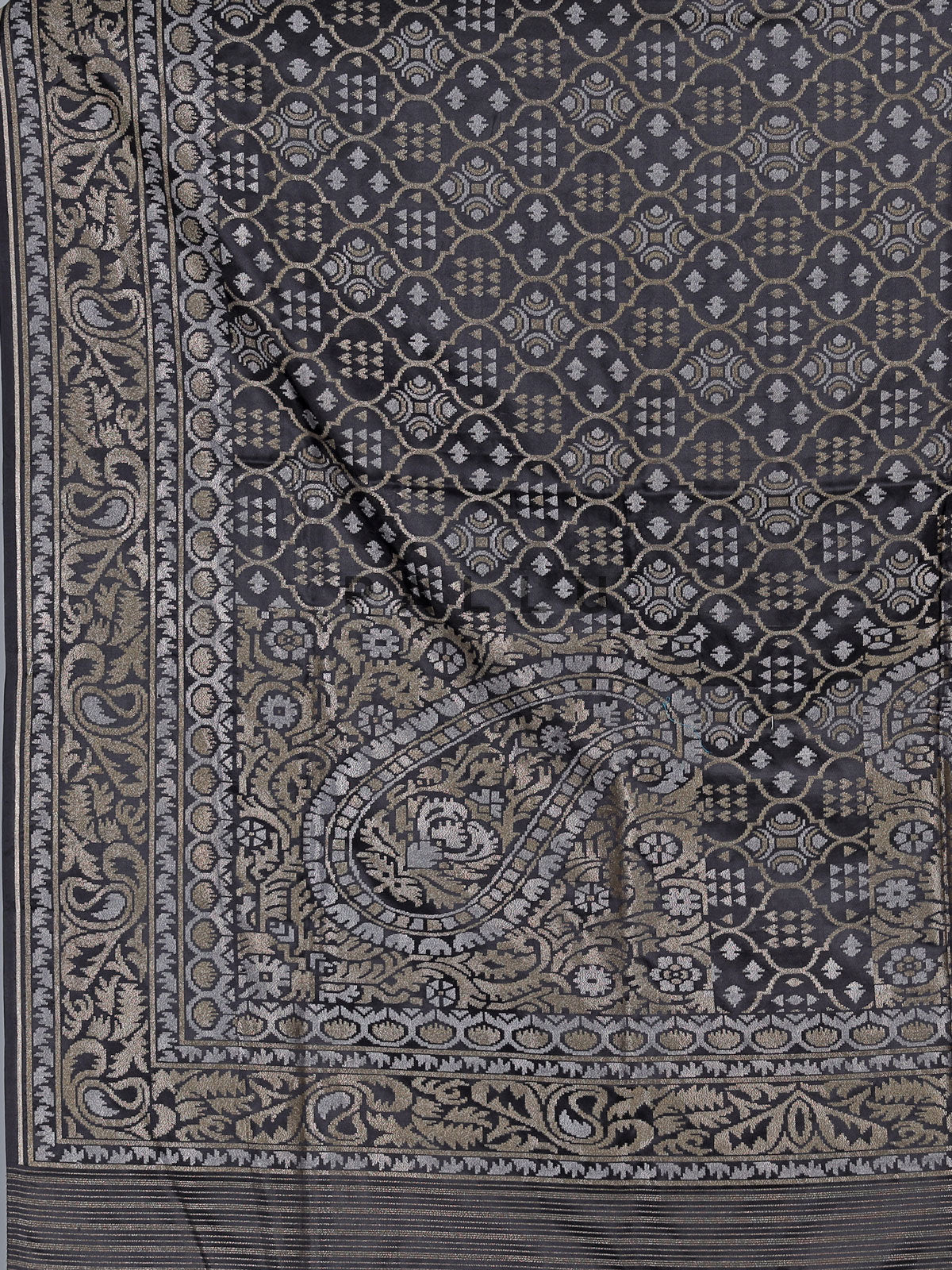 Black banarasi silk saree with geometric zari weave
