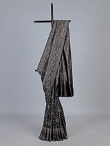 Black banarasi silk saree with geometric zari weave