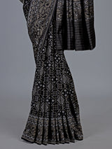 Black banarasi silk saree with geometric zari weave