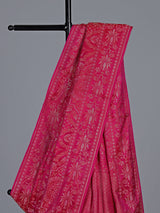 Rani pink banarasi silk saree with floral zari artistry
