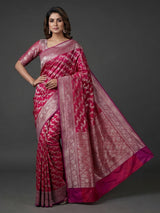 Crimson red banarasi silk saree with classic zari motifs
