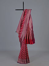 Crimson red banarasi silk saree with classic zari motifs