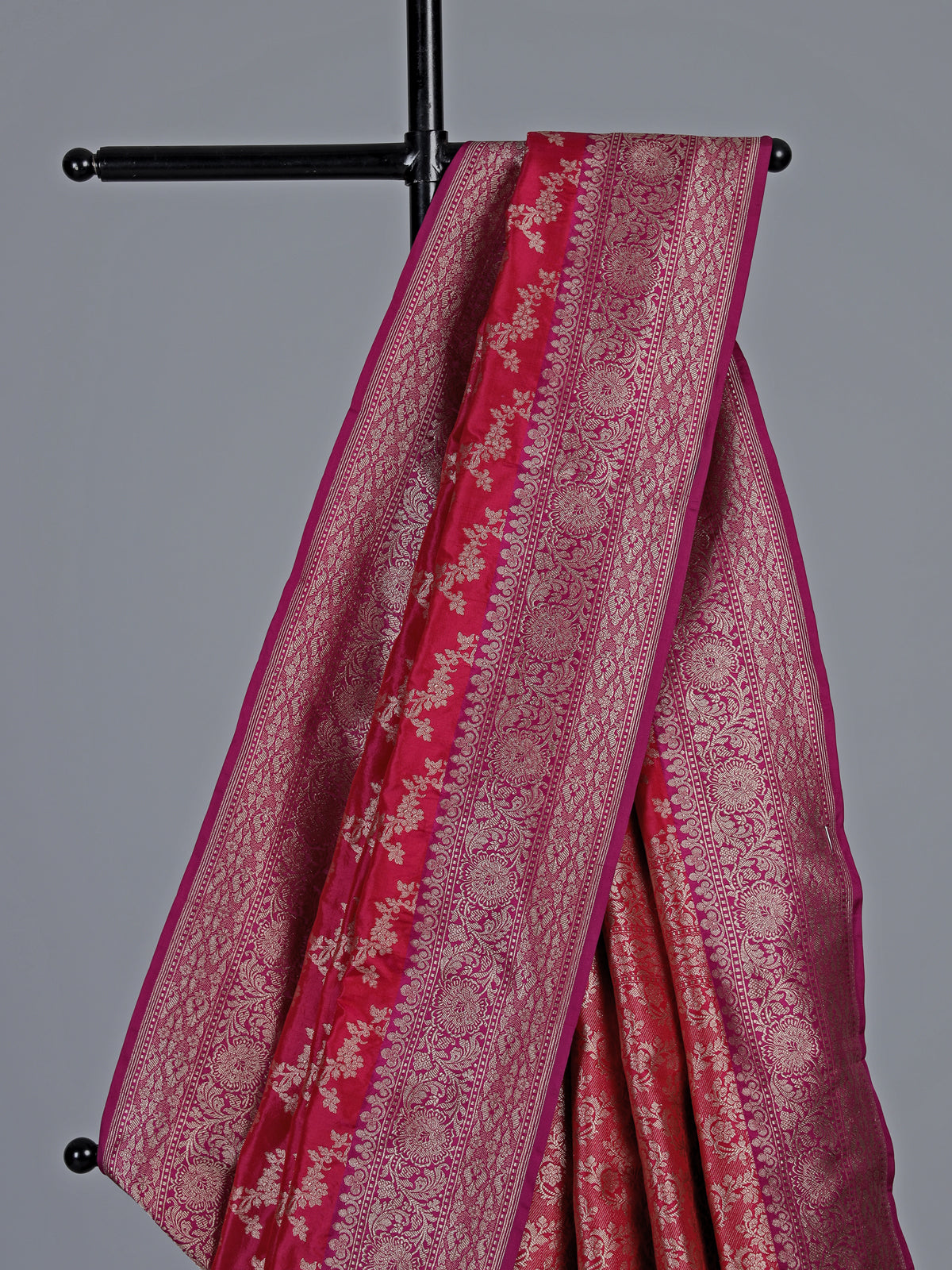Crimson red banarasi silk saree with classic zari motifs