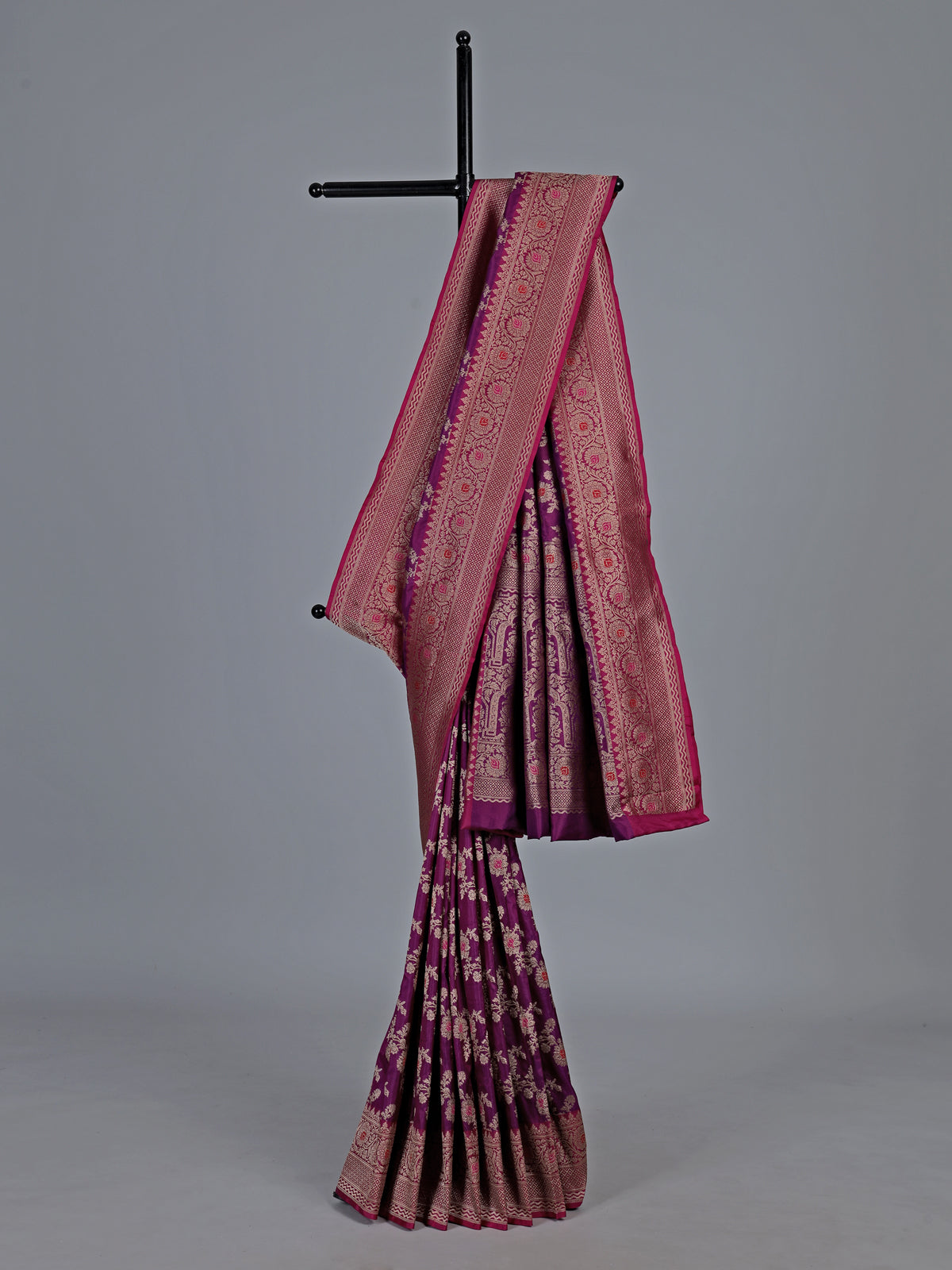 Violet banarasi silk saree with intricate zari border