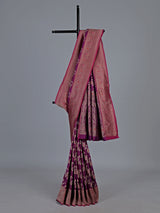 Violet banarasi silk saree with intricate zari border