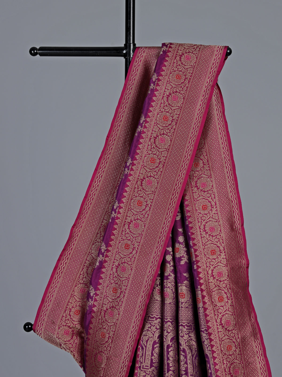 Violet banarasi silk saree with intricate zari border