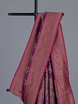 Violet banarasi silk saree with intricate zari border