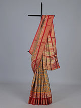 Yellow hyderabadi patola silk saree with double ikat motifs