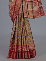 Yellow hyderabadi patola silk saree with double ikat motifs