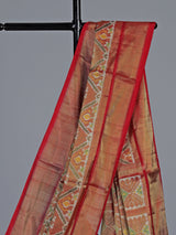 Light brown hyderabadi patola silk saree with heritage motifs