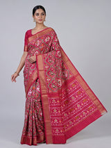 Fuchsia magenta hyderabadi patola silk saree with geometric weave