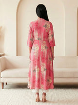 Pink silk floral printed casual wear kurti design