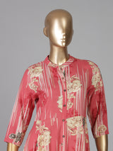 Pink silk floral printed casual wear kurti design
