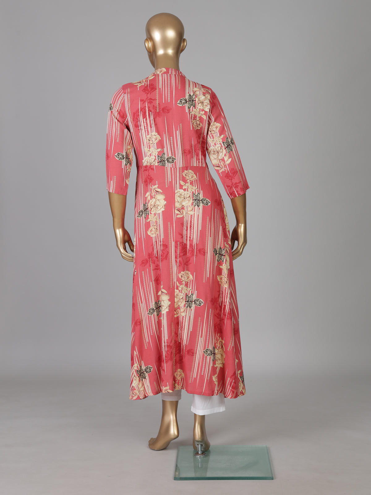 Pink silk floral printed casual wear kurti design