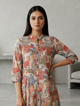Off white silk floral printed casual kurti style