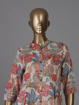 Off white silk floral printed casual kurti style