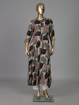 Beige silk printed casual stand collar kurti design