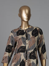 Beige silk printed casual stand collar kurti design