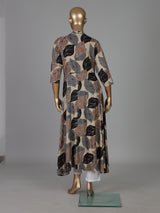 Beige silk printed casual stand collar kurti design