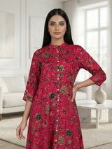 Magenta silk floral printed casual wear kurti style