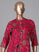 Magenta silk floral printed casual wear kurti style