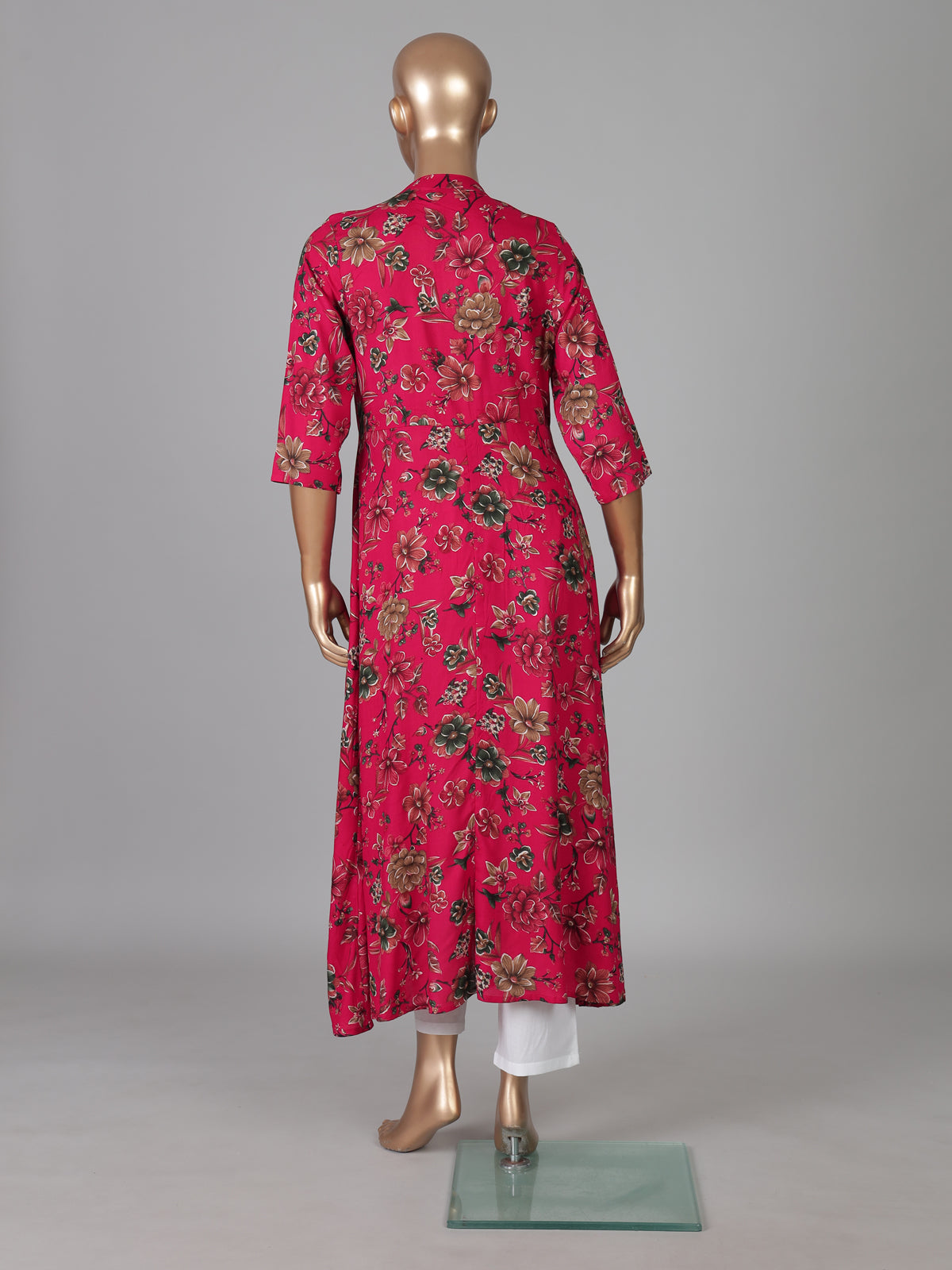Magenta silk floral printed casual wear kurti style