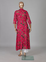 Magenta silk floral printed casual wear kurti style