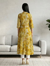Mehendi yellow silk floral printed casual kurti design