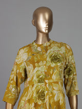 Mehendi yellow silk floral printed casual kurti design