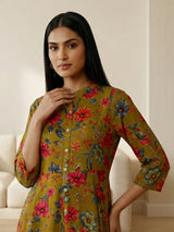Mehendi olive silk floral printed casual kurti style