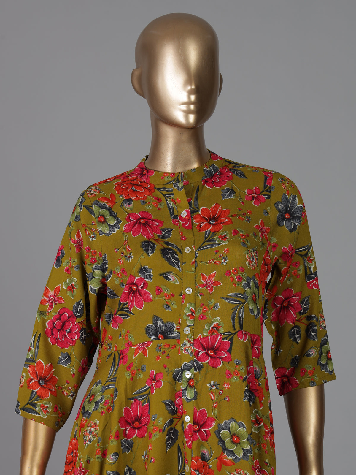Mehendi olive silk floral printed casual kurti style