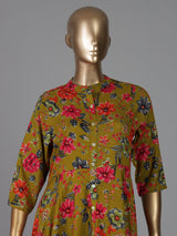 Mehendi olive silk floral printed casual kurti style